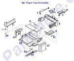 Paper input/output tray assembly – Paper input/output tray assembly – Includes paper width/length adjusters and output ‘wings’ that catch the paper